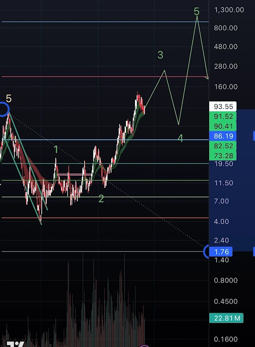 Client-supplied price chart with numbered Elliott Wave annotations and a projected path.